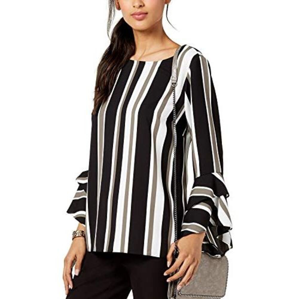 Alfani Striped Ruffled Sleeve Top